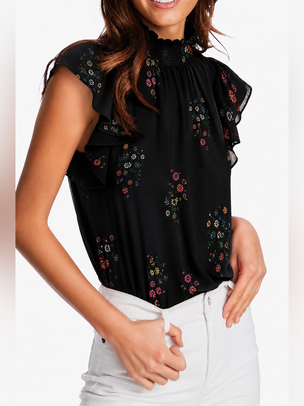 1.State Flutter Sleeve Smocked Neck Blouse sz small